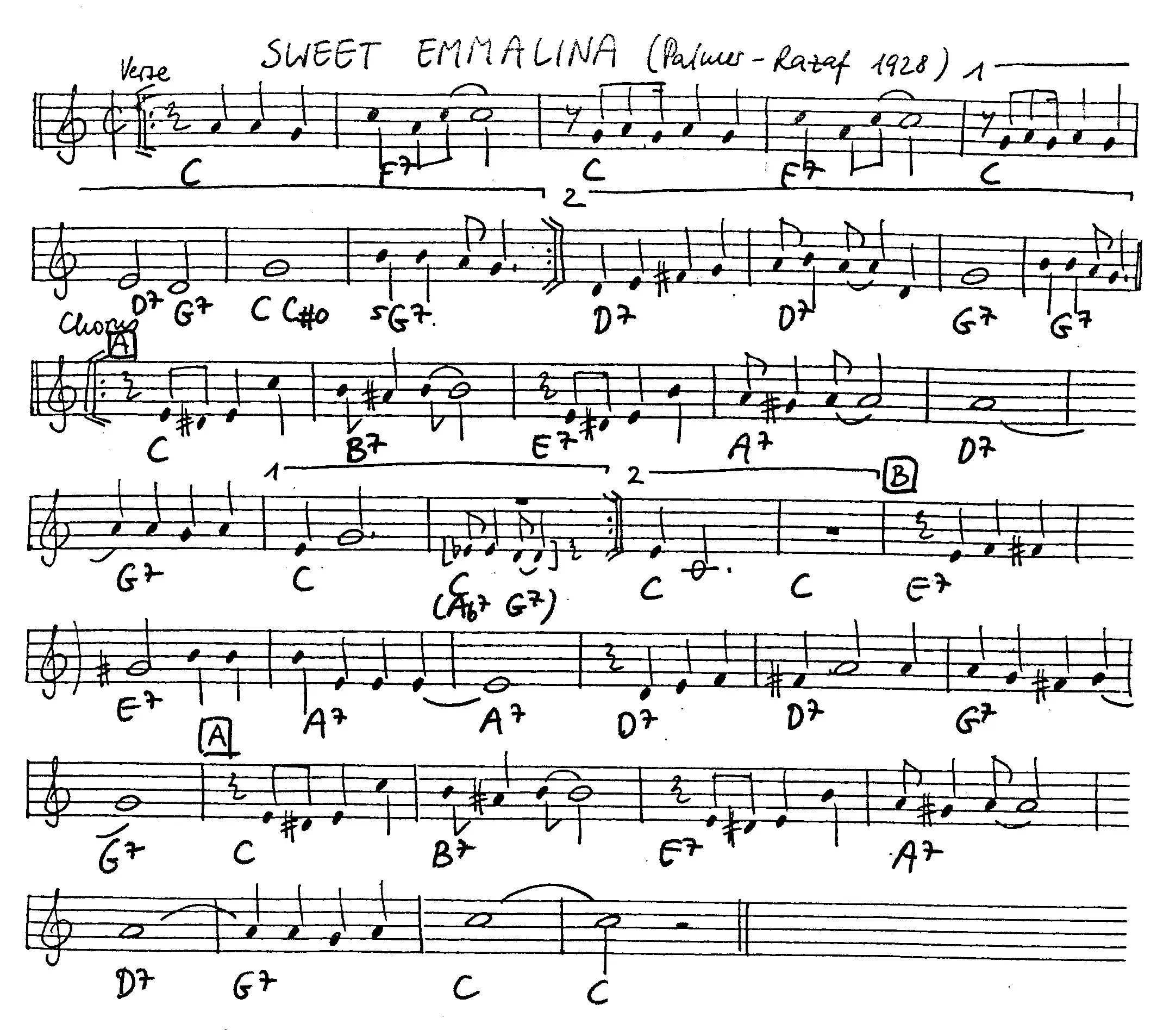 sweet emmalina free jazz leadsheet - Courtesy of the Jungle Jazz Band
